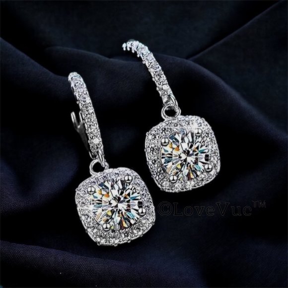 Certified 2ct. t.w. Diamond Cushion Frame Dangle Hoop Earrings - Picture 4 of 15